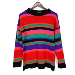 Vintage Croquet Club Vibrant Color Block Striped Crew Neck Sweater Size Large